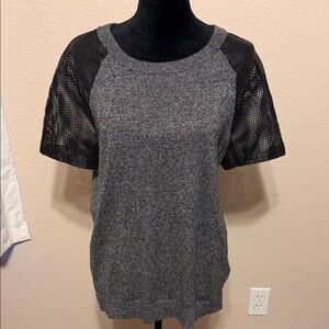 Banana Republic Gray and Black Short Sleeve Top Leather Sleeves